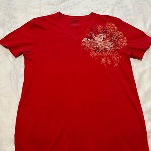Express Red Short Sleeve Tee with Floral Embellishment
